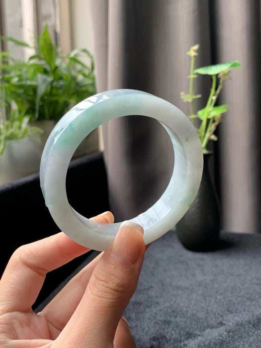 Jadeite bracelet blank with greenish flowers on milk-white background-ZROLMA(SZ2024923001)